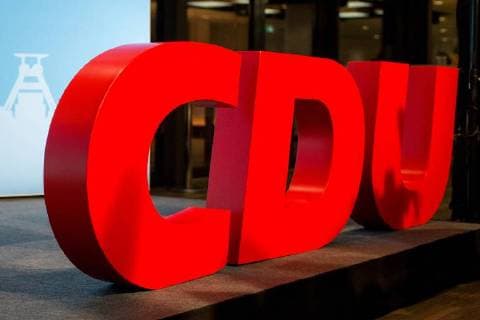 Logo Logo of the CDU Christian Democratic Union of Germany on one stage Press reception of the CDU for the Federal Party Congress 2016 Essen Politics 05 12 16 Essen NRW Germany Stadion Essen Copyright: xcdnx