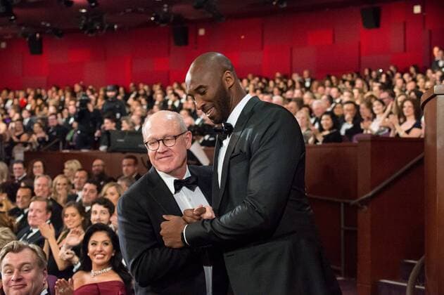 March 4, 2018 - Hollywood, California, U.S. - Glen Keane and Kobe Bryant celebrate winning the Oscar for best animated short film, for work on Dear Basketball during the live ABC Telecast of The 90th Oscars at the Dolby Theatre in Hollywood. Hollywood U.S. - ZUMAz03_ 20180304_shf_z03_740 Copyright: xPhilxMcCartenx