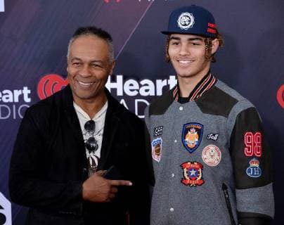 (L-R) Musician Ray Parker Jr. and son Jericho Parker arrive for the iHeartRadio Music Awards at The Forum in Inglewood, California on March 11, 2018. Turner s TBS, TNT, and truTV channels broadcasted the ceremony live from The Forum.  LAP20180311032 JIMxRUYMEN
