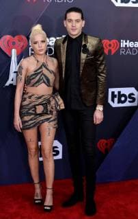 Halsey (L) and G-Eazy arrive for the iHeartRadio Music Awards at The Forum in Inglewood, California on March 11, 2018. Turner s TBS, TNT, and truTV channels broadcasted the ceremony live from The Forum.  LAP20180311161 JIMxRUYMEN