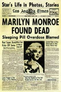 IMAGO ICONS: Marilyn Monroe Marilyn Monroe found dead headline in Los Angeles Times 6 August 1962, United States Copyright: Topfoto  !ACHTUNG AUFNAHMEDATUM GESCHÄTZT! UnitedArchives1324925