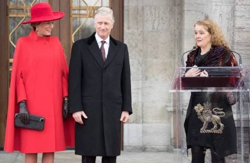 Queen Mathilde of Belgium, King Philippe - Filip of Belgium and Canada Governor General Julie Payette pictured during the first day of a state visit of the Belgian Royals to Canada in Ottawa, Canada, Monday 12 March 2018.  BENOITxDOPPAGNE 05311828