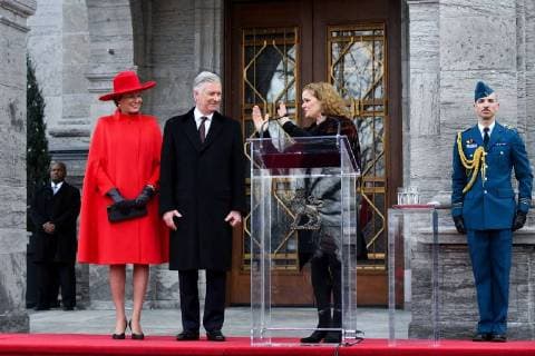 Queen Mathilde of Belgium, King Philippe - Filip of Belgium and Canada Governor General Julie Payette pictured during pictured during the official welcoming at Rideau Hall on the first day of a state visit of the Belgian Royals to Canada in Ottawa, Canada, Monday 12 March 2018.  BENOITxDOPPAGNEx xPOOLxFREDERICxSIERAKOWSKI 05311886