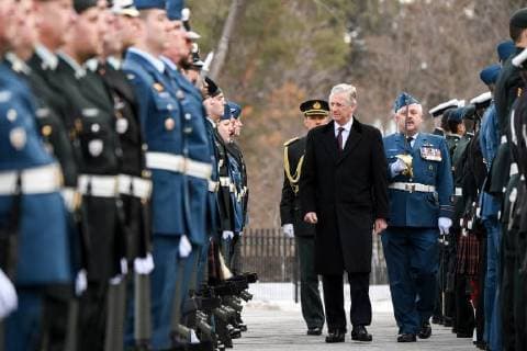 King Philippe - Filip of Belgium pictured during the official welcoming at Rideau Hall on the first day of a state visit of the Belgian Royals to Canada in Ottawa, Canada, Monday 12 March 2018.  BENOITxDOPPAGNEx xPOOLxFREDERICxSIERAKOWSKI 05311877