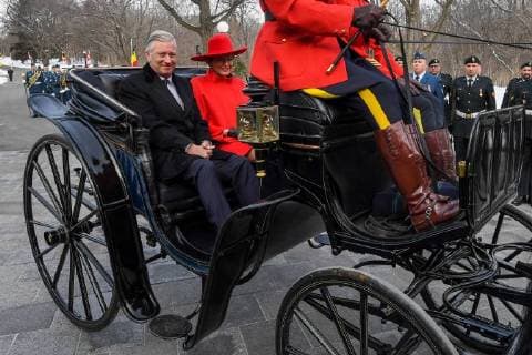 King Philippe - Filip of Belgium and Queen Mathilde of Belgium pictured during the official welcoming at Rideau Hall on the first day of a state visit of the Belgian Royals to Canada in Ottawa, Canada, Monday 12 March 2018.  BENOITxDOPPAGNEx xPOOLxFREDERICxSIERAKOWSKI 05311853