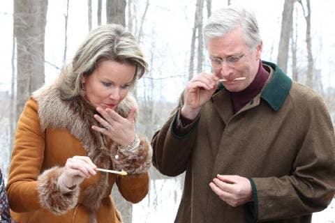 Bilder des Tages Queen Mathilde of Belgium and King Philippe - Filip of Belgium pictured during a visit to a sugar shack on the first day of a state visit of the Belgian Royals to Canada in Ottawa, Canada, Monday 12 March 2018.  BENOITxDOPPAGNE 05311930