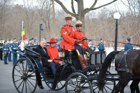 King Philippe and Queen Mathilde on the state visit in Canada. Official welcoming ceremony at Rideau Hall by her excellency the Right Honourable Julie Payette, Governor of Canada with military honours in front of Rideau Hall 12 march, Ottawa, Canada F. Andrieu Agencepeps Reporters Roi Philippe et la Reine Mathilde durant la visite d Etat au Canada. Ceremonie officielle de bienvenu au Rideau Hall accueilli par la Gouverneur Generale du Canada Julie Payette 12 mars, Ottawa, Canada F. Andrieu Agencepeps Reporters Reporters Andrieu 