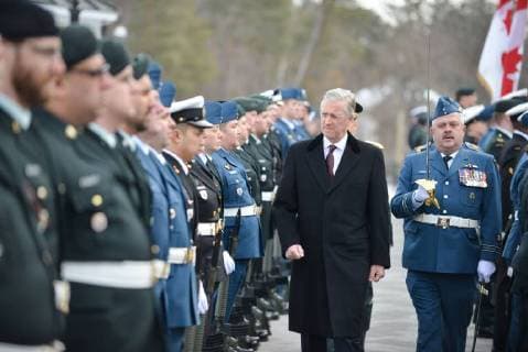 King Philippe and Queen Mathilde on the state visit in Canada. Official welcoming ceremony at Rideau Hall by her excellency the Right Honourable Julie Payette, Governor of Canada with military honours in front of Rideau Hall 12 march, Ottawa, Canada F. Andrieu Agencepeps Reporters Roi Philippe et la Reine Mathilde durant la visite d Etat au Canada. Ceremonie officielle de bienvenu au Rideau Hall accueilli par la Gouverneur Generale du Canada Julie Payette 12 mars, Ottawa, Canada F. Andrieu Agencepeps Reporters Reporters Andrieu 