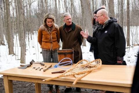King Philippe and Queen Mathilde on the state visit in Canada. Visit of the sugar shack (cabane Ã sucre) of Parc Richelieu 12 march 2018, Ottawa, Canada F. Andrieu Agencepeps Reporters Roi Philippe et la Reine Mathilde durant la visite d Etat au Canada. Visite de la Cabane Ã Sucre au dÃ  F.ANDRIEU