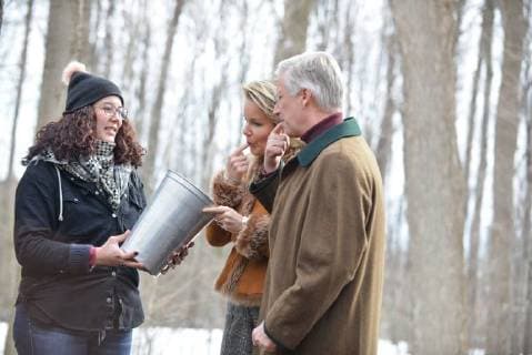 King Philippe and Queen Mathilde on the state visit in Canada. Visit of the sugar shack (cabane Ã sucre) of Parc Richelieu 12 march 2018, Ottawa, Canada F. Andrieu Agencepeps Reporters Roi Philippe et la Reine Mathilde durant la visite d Etat au Canada. Visite de la Cabane Ã Sucre au dÃ 