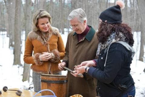 King Philippe and Queen Mathilde on the state visit in Canada. Visit of the sugar shack (cabane Ã sucre) of Parc Richelieu 12 march 2018, Ottawa, Canada F. Andrieu Agencepeps Reporters Roi Philippe et la Reine Mathilde durant la visite d Etat au Canada. Visite de la Cabane Ã Sucre au dÃ 