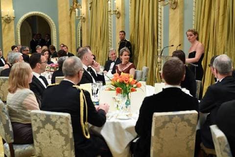 King Philippe and Queen Mathilde on the state visit in Canada. State Dinner offered by her Excellency the right Honourable Julie Payette, Gouvernor General of Canada 12 march 2018, Ottawa, Canada F. Andrieu F. Sierakowski POOL Agencepeps Reporters Roi Philippe et la Reine Mathilde durant la visite d Etat au Canada. Diner d etat offert par la gouverneur gÃ 