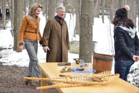 King Philippe and Queen Mathilde on the state visit in Canada. Visit of the sugar shack (cabane Ã sucre) of Parc Richelieu 12 march 2018, Ottawa, Canada F. Andrieu Agencepeps Reporters Roi Philippe et la Reine Mathilde durant la visite d Etat au Canada. Visite de la Cabane Ã Sucre au dÃ 