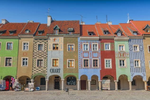 Row of colorful facade of houses on Poznan Old Market Square Poland  1097804522
