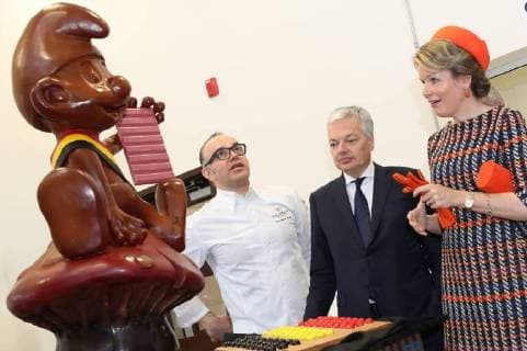 Vice-Prime Minister and Foreign Minister Didier Reynders and Queen Mathilde of Belgium pictured during a Belgian Food and Gastronomy event on the fourth day of a state visit of the Belgian Royals to Canada in Montreal, Canada, Thursday 15 March 2018.  BENOITxDOPPAGNE 05313959