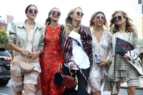 Tamara Kalinic, Nina Suess, Leonie Hanne, Aylin Konig, and Xenia Van Der Woodsen posing outside of the Zimmermann runway show during New York Fashion Week - Sept 11, 2017 - NYFW: Spring 2018 Street Style Day 5, New York City New York United States  Copyright: xValentinaxRanierix h_00443862