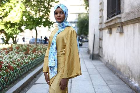 Model Halima Aden posing outside the Max Mara show during Milan Fashion Week - Sept 21, 2017 - MFW: Spring 2018 Street Style Day 2, Milan Italy  Copyright: xValentinaxRanierix h_00448352