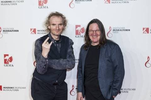 L R Holger Hübner and Thomas Jensen Founder of the Wacken Festival at the Musikautorenpreis on 16 03 2018 in Berlin