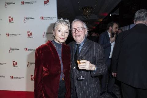 Musician Klaus Doldinger and his wife Inge Doldinger with a glass of sparkling wine at the Musikautorenpreis on 16 03 2018 in Berlin