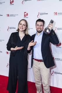 Actress and singer Julia Engelmann with rapper and award winner Friedrich Kautz aka Prince PI at the 10 award ceremony of the music author award on 16 03 2018 in Berlin