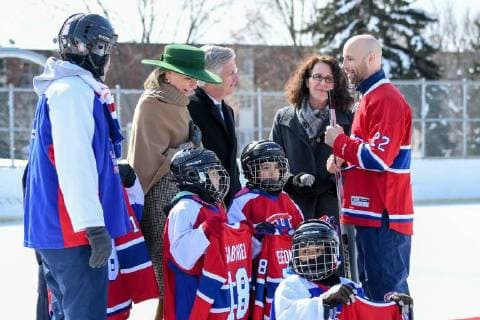 King Philippe - Filip of Belgium and Queen Mathilde of Belgium pictured during a visit to a project of the Montreal Canadiens Children s Foundation on the fifth day of a state visit of the Belgian Royals to Canada in Montreal, Canada, Friday 16 March 2018.  POOLxBENOITxDOPPAGNEx xFREDERICxSIERAKOWSKI 05314344