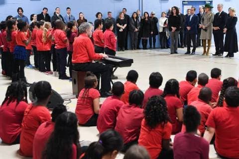 King Philippe - Filip of Belgium and Queen Mathilde of Belgium pictured during a visit to a project of the Montreal Canadiens Children s Foundation on the fifth day of a state visit of the Belgian Royals to Canada in Montreal, Canada, Friday 16 March 2018.  POOLxBENOITxDOPPAGNEx xFREDERICxSIERAKOWSKI 05314324