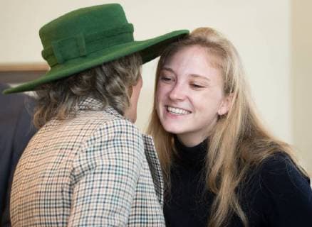Queen Mathilde of Belgium talks to Belgian Princess Louisa Maria, who is a student in Montreal, during a meeting with Belgian and Canadian students at Faculty club of McGill University on the fifth day of a state visit of the Belgian Royals to Canada in Montreal, Canada, Friday 16 March 2018.  BENOITxDOPPAGNE 05314509