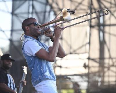 MIAMI GARDENS FL - MARCH 17: Trombone Shorty performs during Day 1 at Jazz In The Gardens at Hand Rock Stadium on March 17, 2018 in Miami Gardens, Florida. Copyright: xmpi04x