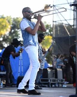 MIAMI GARDENS FL - MARCH 17: Trombone Shorty performs during Day 1 at Jazz In The Gardens at Hand Rock Stadium on March 17, 2018 in Miami Gardens, Florida. Copyright: xmpi04x