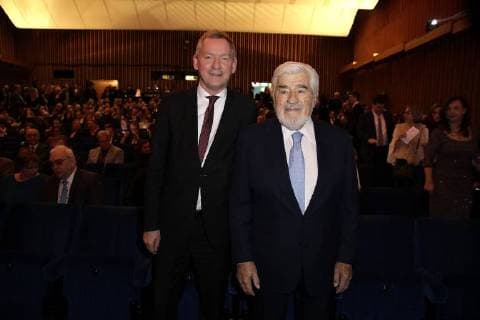 Lutz Marmor and Mario Adorf at the award ceremony of the 16 German Hoerfilmpreis on 20 03 2018 in Berlin German Hoerfilmpreis 2018 in Berlin