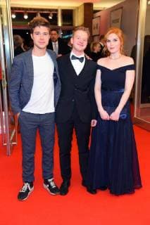 Jascha Rust Jonas Rausch with girlfriend Alina Reichert German Hoerfilmpreis 2018 at Kino International in Berlin on 20 03 2018