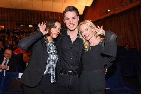 Alice Brauner with son David Zechbauer Feo Aladag Deutscher Hoerfilmpreis 2018 at Kino International in Berlin on 20 03 2018