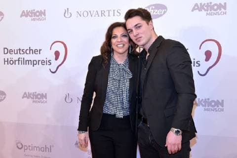 Dr Alice Brauner with son David at the 16 German Hoerfilmpreis in the Cinema International in Berlin on 20 03 2018