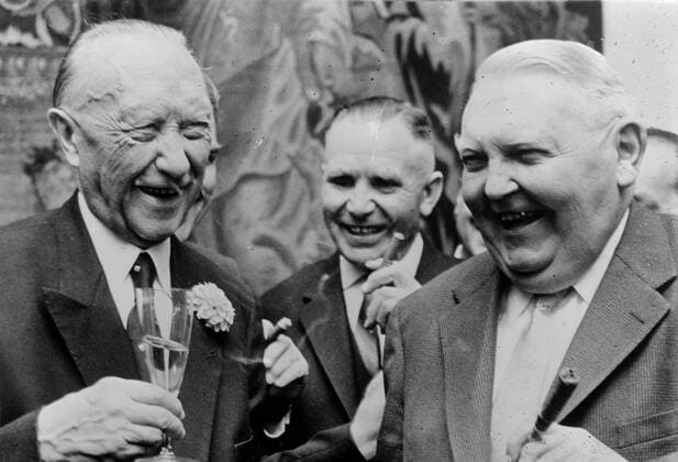 WEST GERMAN CHANCELLOR KONRAD ADENAUER WITH LUDWIG ERHARD IN BONN, WEST GERMANY ; 27 SEPTEMBER 1963, Copyright: Topfoto  !ACHTUNG AUFNAHMEDATUM GESCHÄTZT! UnitedArchivesIPU463986
