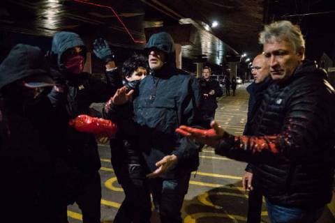 March 21, 2018 - Lyon, France - Feminists demonstrates against the concert of Bertrand Cantat in front of the Transbordeur in Lyon, France, on March 20th, 2018. The singer was sentenced for the murder of Marie Trintignant in Vilnius in 2003 to eight years of criminal imprisonment. Lyon France  - ZUMAn230 20180321_zaa_n230_493 Copyright: xNicolasxLiponnex