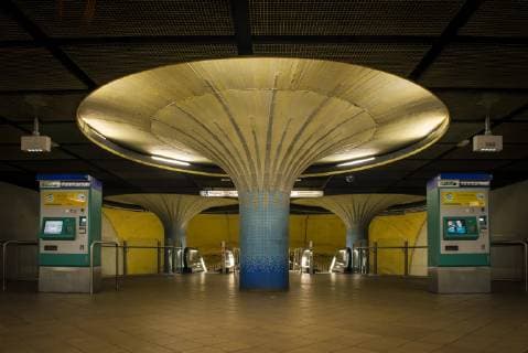 Illuminated pillar in lobby with ticket machine U Train station Opernplatz Westend Frankfurt am Main Hesse Germany Europe Copyright: imageBROKER/GeorgxStelzner iblcag04647054.jpg