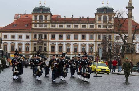 Changing of Prague Castle guards, accompanied by Scottish military players Pipes and Drums within British Days in Prague Castle, Czech Republic, March 23, 2018. (CTKxPhoto MilosxRuml) CTKPhotoF201803231088401 