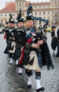 Changing of Prague Castle guards, accompanied by Scottish military bagpipe Pipes and Drums players within British Days in Prague Castle, Czech Republic, March 23, 2018. (CTKxPhoto MilosxRuml) CTKPhotoF201803231088501 