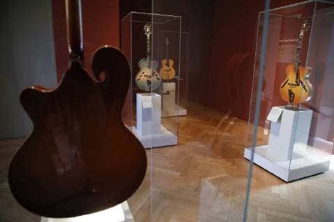 Archtop Guitars, Autumn, Winter, Spring, and Summer, from The Four Seasons by John Monteleone are on display at a press preview for The Art of Music: The New Musical Instruments Galleries at Metropolitan Museum of Art on March 23, 2018 in New York City. The Art of Music: presents four thousand years of musical instruments from across the globe.  NYP20180323159 JOHNxANGELILLO