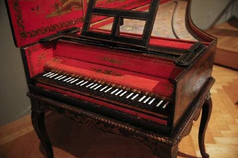 A harpsichord converted to a piano from 1754 by Jean Goermans is on display at a press preview for The Art of Music: The New Musical Instruments Galleries at Metropolitan Museum of Art on March 23, 2018 in New York City. The Art of Music: presents four thousand years of musical instruments from across the globe.  NYP20180323162 JOHNxANGELILLO
