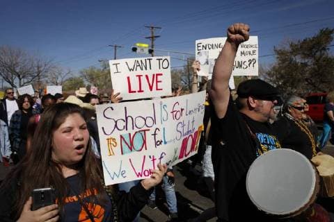 March 24, 2018 - Albuquerque, New Mexico, U.S - Marchers participate March For Our Lives rally in Albuquerque, New Mexico Saturday March 24, 2018. Albuquerque U.S. - ZUMAv88_ 20180324_zap_v88_012 Copyright: xPatxVasquez-Cunninghamx