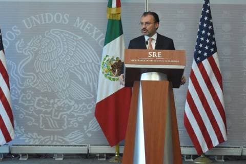 CIDADE DO MÉXICO, DF - 26.03.2018: KIRSTJEN NIELSEN VISITA DE TRABALHO AO MÉX - Secretary of Foreign Affairs Luis Videgaray during a press conference as part of Kirstjen Nielsen working in Mexico, I have talked about Migration and Security Mexico- US at Ministry of Foreign Affairs on March 26, 2018 in Mexico City, Mexico x1505205x  CarlosxTischler