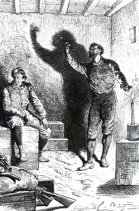 Illustration depicting a man using shadows in order to tell stories. Dated 19th century 917_05_WHA_107_0304
