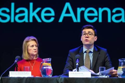March 27, 2018 - Salford, Greater Manchester, UK - Salford, UK. Deputy Mayor and Mayor of Greater Manchester BEV HUGHES and ANDY BURNHAM . The Kerslake Report in to the terrorist bombing of an Ariana Grande concert at the Manchester Arena on 22nd May 2017 , ordered by Greater Manchester Metro Mayor Andy Burnham , is published at a press conference at the University of Salford , at Media City . Amongst praise for many connected with the events, the report also highlights failings in communication at Greater Manchester Fire and Rescue on the night and disreputable behaviour by some sections of the media in the aftermath of the attack Salford UK  - ZUMAl94_ 20180327_zaf_l94_080 Copyright: xJoelxGoodmanx