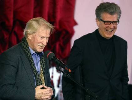 MOSCOW, RUSSIA â€“ MARCH 27, 2018: Actors Ivan Krasko (L) and Igor Kostolevsky at a ceremony to present the 2018 Golden Mask awards for outstanding contribution to theatre, at the Bolshoi Theatre. Vyacheslav Prokofyev TASS  TS079917