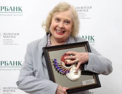 MOSCOW, RUSSIA â€“ MARCH 27, 2018: Actress Galina Anisimova poses for a photograph as she receives a special 2018 Golden Mask award in the Outstanding contribution to the theatrical arts category, during a ceremony at the Bolshoi Theatre. Vyacheslav Prokofyev TASS  TS079948