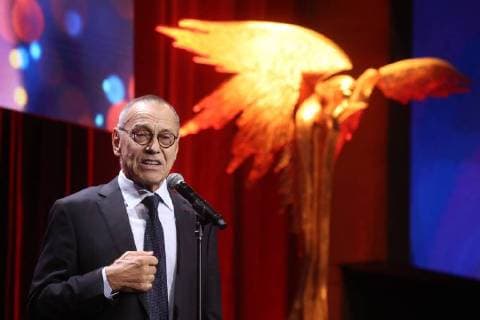 MOSCOW REGION, RUSSIA - APRIL 1, 2018: Film director Andrei Konchalovsky at the 31st Nika Award Ceremony at the Vegas City Hall concert hall in Krasnogorsk, Moscow Region. Vyacheslav Prokofyev TASS  TS07A306