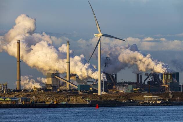 The Tata Steel steel mill and metallurgical plant in IJmuiden Velsen North Holland Netherlands largest industrial area in the Netherlands 2 blast furnaces 2 coking plants rolling mills directly on the North Sea
