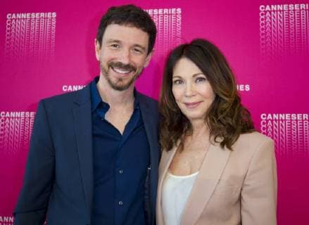 Cannes, France - April 08, 2018: MIPTV Canneseries with ActressIris Berben and Son and Producer Oliver Berben. The Typist, Die Protokollantin, MIPCOM, a Reed MIDEM Event, ZDF, Beta Film, Moovie MIPTV Canneseries with Iris Berben, Oliver Berben, Die Protokollantin, The Typist