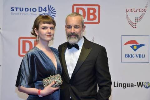 Gedeon Burkhard with girlfriend Marie Allen at the 13 Victress Award iGALA n the UDK University of Arts in Berlin on 09 04 2018
